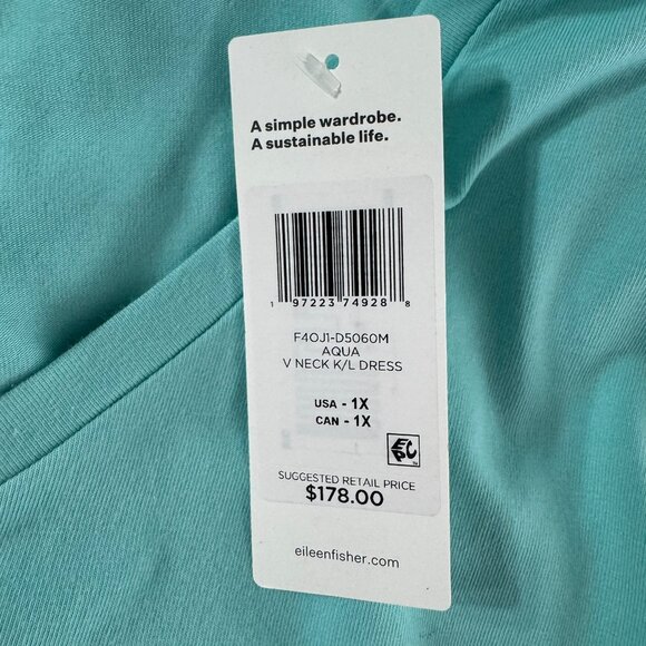 Eileen Fisher V-Neck K/L Dress 1X Stretch Jersey Organic Cotton Blend NWT DR1763 - Picture 10 of 11